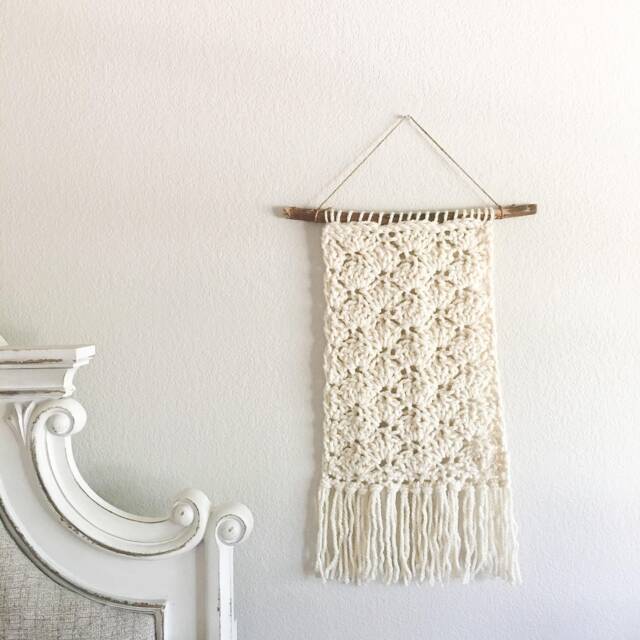 Wide Crochet Wall Hanging/Wood