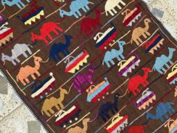 3x5 Ft, Wall Decor Tapestry Embroidered Wool Chainstitch Afghan Women Art Pictorial Camel Rug - thumbnail 1