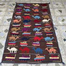 3x5 Ft, Wall Decor Tapestry Embroidered Wool Chainstitch Afghan Women Art Pictorial Camel Rug - thumbnail 3