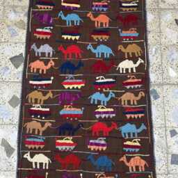 3x5 Ft, Wall Decor Tapestry Embroidered Wool Chainstitch Afghan Women Art Pictorial Camel Rug - thumbnail 2