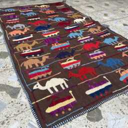 3x5 Ft, Wall Decor Tapestry Embroidered Wool Chainstitch Afghan Women Art Pictorial Camel Rug - thumbnail 4