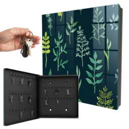 Watercolor Leaves Key Cabinet For Home, Green Box Flowers & Plants, Lovers Of Nature Greenery