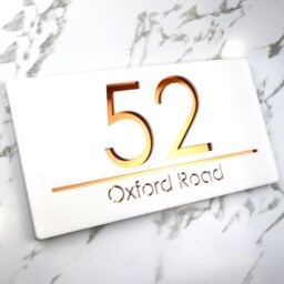 K Smart Sign - Laser Cut Matt White & Copper Mirror Personalised Door Numbers House Plaques Number 3D 30cm X 16cm - thumbnail 2