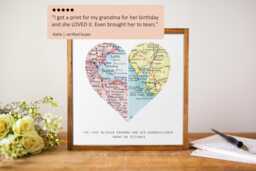 Personalized Long Distance Wood Map Print For Grandma - Framed Or Unframed 1 To 6 Location Art - thumbnail 1