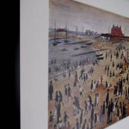 L S Lowry Art Print - The Seaside Satin Black Frame With White Mount & Textured Image - thumbnail 3