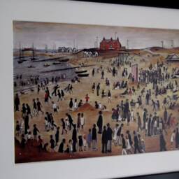 L S Lowry Art Print - The Seaside Satin Black Frame With White Mount & Textured Image - thumbnail 2