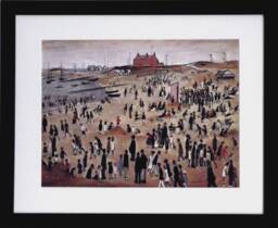 L S Lowry Art Print - The Seaside Satin Black Frame With White Mount & Textured Image - thumbnail 1