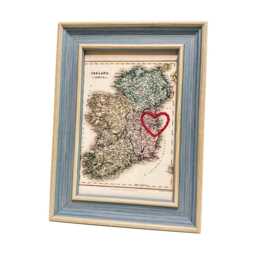 Dublin Heart Map - Custom Gift Ireland Anniversary Framed Wedding Vintage Print Of W Hand-Embroidered - thumbnail 1