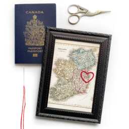 Dublin Heart Map - Custom Gift Ireland Anniversary Framed Wedding Vintage Print Of W Hand-Embroidered - thumbnail 3