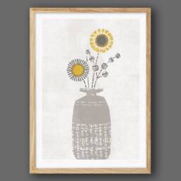 Vintage Vase No1, Mid Century Flower Print, Botanical Art, Scandinavian Style, Mustard Yellow & Grey Of Flowers, A4 A3, Unframed - thumbnail 1