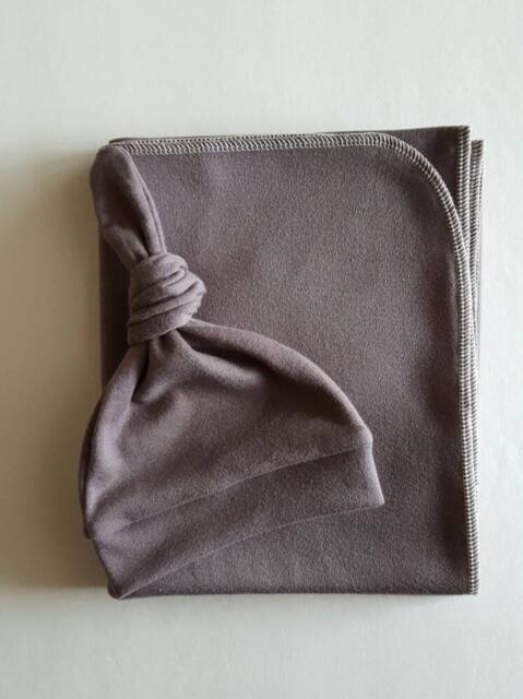 Organic Baby Blanket & Newborn Hat Set. Take Home Gray Swaddle Shower Gift. Photo Prop - image 1