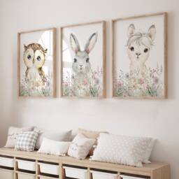 Floral Safari Animal Prints, Nursery Decor, Nursery Prints, Girls, Baby, Bedroom, Jungle, Woodland Animals, Pink, Wall Decor, Safari Decor, Flowers - thumbnail 2