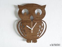 Owl Kids Cartoon Silhouette - Wooden Wall Clock - thumbnail 1