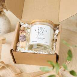 Personalised Birthday Scented Candle Gift With Name For Her Friend Sister Mum Nanny Add Your Text Custom Wooden Lid Keepsake Present