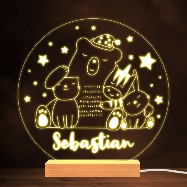 Cute Sleeping Animals Stars Warm White Lamp Personalised Gift Night Light - Bedroom - image 1