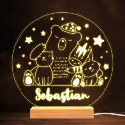 Cute Sleeping Animals Stars Warm White Lamp Personalised Gift Night Light - Bedroom