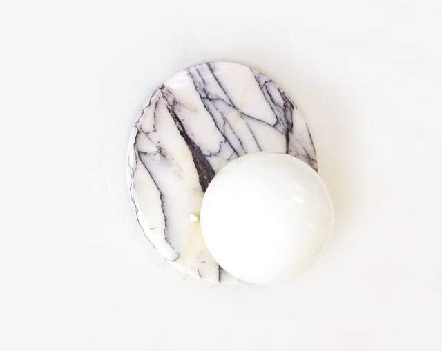 Lilac Marble & Glass Globe Round Flush Mount Light Fixture Lilack Minimalist Sconce Kitchen Bathroom - image 1
