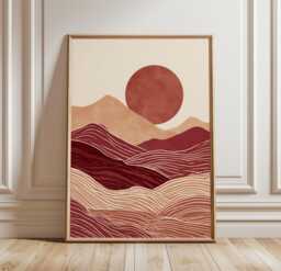 Terracotta Landscape Poster, Abstract Desert Wall Art, Paper Print