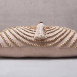 Light Peach Embroidered Lumbar Pillow Cover, Boho Cushion Cover With Beads & Tassels, Handmade Cotton - thumbnail 4