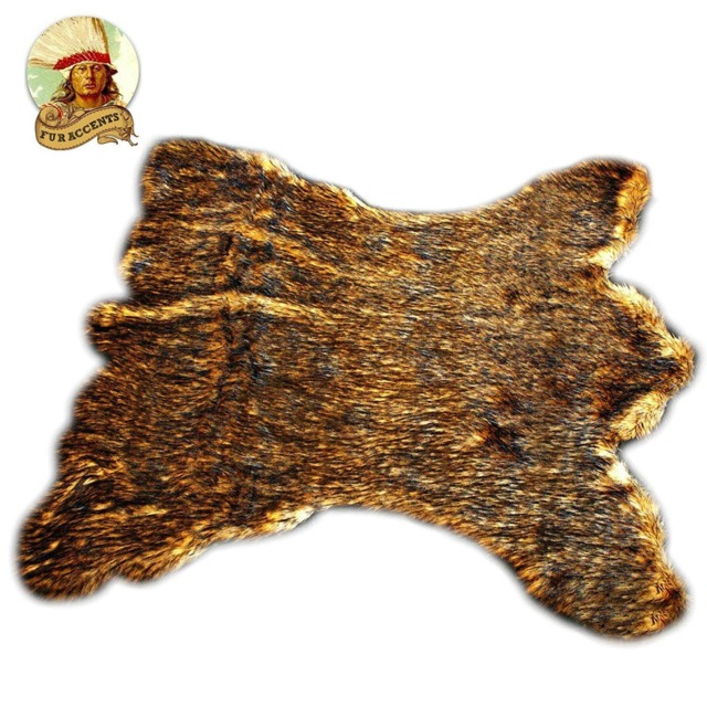 Golden Brown Faux Fur Area Rug - Kodiak Bear Pelt Shape, Usa Made
