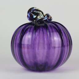 Violet & Gold Handblown Decorative Glass Pumpkin - thumbnail 2
