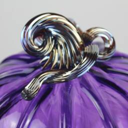 Violet & Gold Handblown Decorative Glass Pumpkin - thumbnail 3