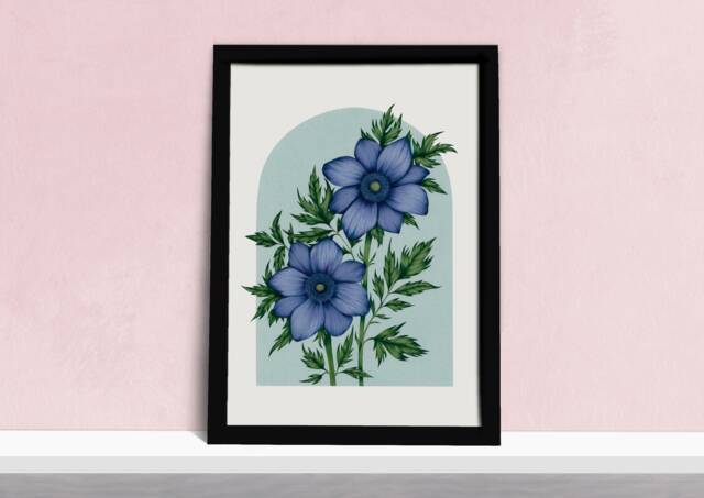 Purple Anemone Floral Art Print - Watercolour Flowers Illustration Vintage Inspired Botanical Artwork Gift For Her Gardeners - image 1