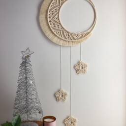 Macrame Moon & Stars Wall Hanging. Handmade Bedroom, Nursery Or Mystic Decor - thumbnail 4