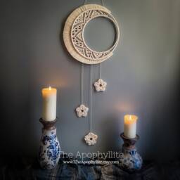 Macrame Moon & Stars Wall Hanging. Handmade Bedroom, Nursery Or Mystic Decor - thumbnail 1