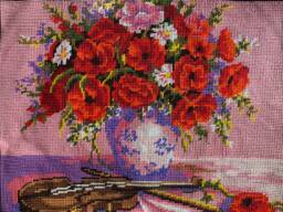Handstitched Romantic Florals Needlepoint Tapestry -Completed - thumbnail 1
