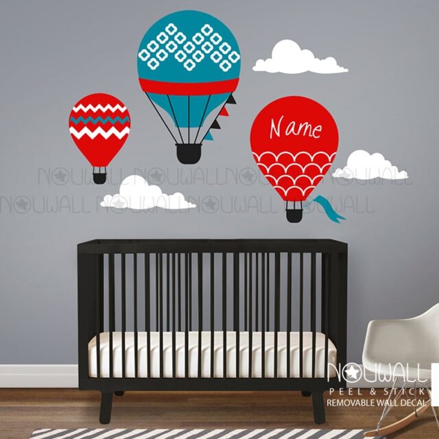 Hot Air Balloon Baby Wall Decal Sticker With Custom Name Decal Nursery Decals Home Decor - image 1