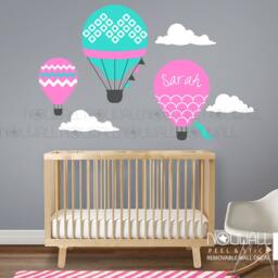 Hot Air Balloon Baby Wall Decal Sticker With Custom Name Decal Nursery Decals Home Decor - thumbnail 3