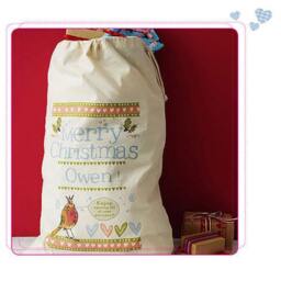 Personalised Christmas Gift Sack, Christmas Stocking, Holiday Decor, Stockings, Robin - thumbnail 2