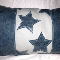 Genuine Leather Lumbar Pillow, Accent Cushion, Star Pillow Down Feather Throw - thumbnail 2