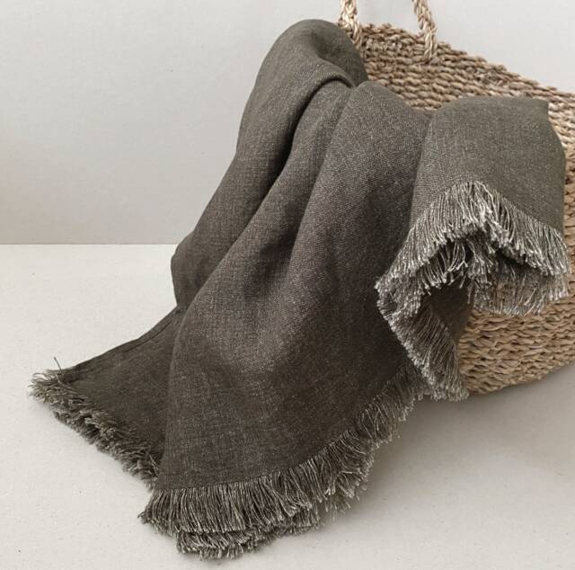 Linen Blanket, Linen Plaid, Brown Linen, Throw Duvet, Picnic Beach Bedroom Linens, Throws, Gift Idea - image 1