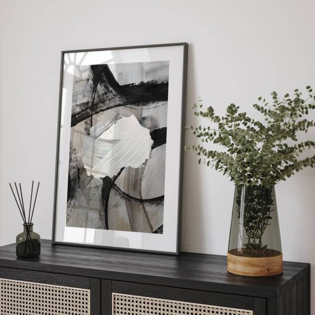North Macedonia Map - Black & Grey Abstract Painting Of Wall Art Print Traval Poster - image 1