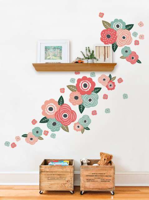 Coral & Mint Flower Wall Stickers Kids Room Decor - image 1