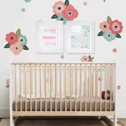 Coral & Mint Flower Wall Stickers Kids Room Decor - thumbnail 2