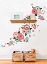 Coral & Mint Flower Wall Stickers Kids Room Decor - thumbnail 1