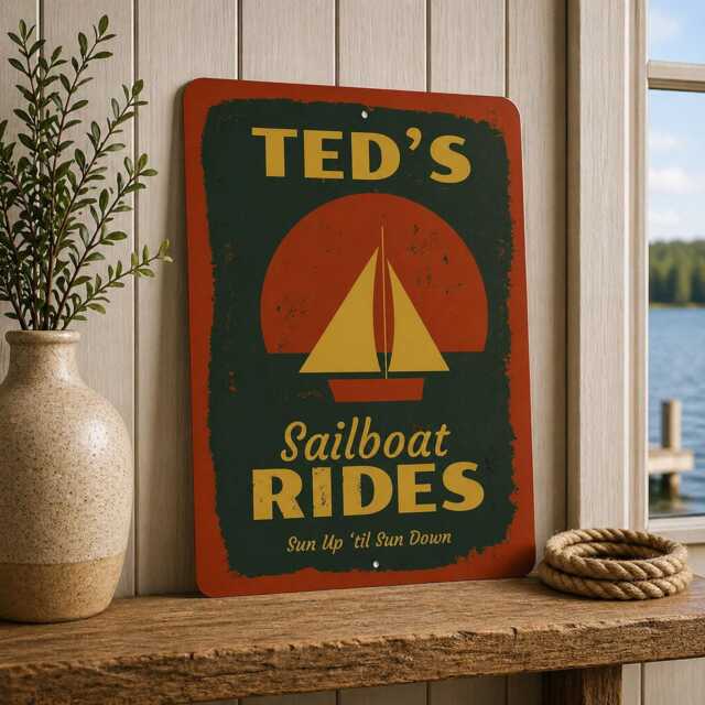 Personalized Sailboat Metal Sign, Custom Boat Name Lake House Decor, Nautical Wall Art, Sailing Coastal Decor Gift - image 1