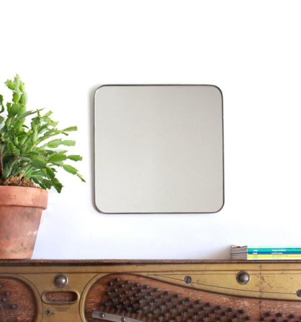 Square Wall Mirror With Rounded Corners Cube Shaped Plain Simple Accent Metal Lead Frame 14 - image 1