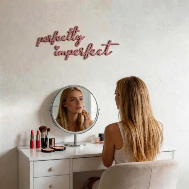 Perfectly Imperfect Quote Sign - Home Bedroom Office Wooden Wall Art Motivational Inspirational Words Dressing Room - image 1