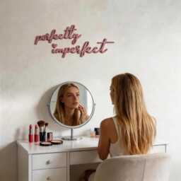Perfectly Imperfect Quote Sign - Home Bedroom Office Wooden Wall Art Motivational Inspirational Words Dressing Room