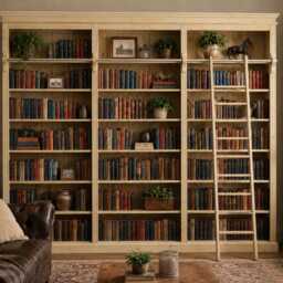 Solid Wood 8Ft Library Bookcase With Ladder, Triple Heavy Duty Shelving Unit - thumbnail 2