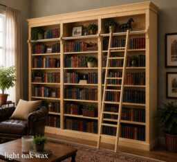 Solid Wood 8Ft Library Bookcase With Ladder, Triple Heavy Duty Shelving Unit - thumbnail 1