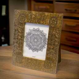 Hand Embossed Brass Gold Picture Frame Mango Wood Filigree, 7x5 Photo Display - thumbnail 3