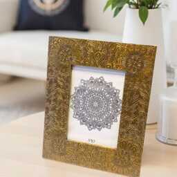 Hand Embossed Brass Gold Picture Frame Mango Wood Filigree, 7x5 Photo Display
