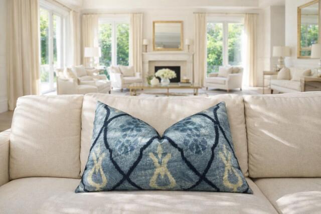 Ikat Pillow Cover - 16x24 Handwoven Silk, Cotton Accent Cushion - image 1