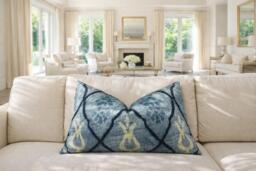 Ikat Pillow Cover - 16x24 Handwoven Silk, Cotton Accent Cushion - thumbnail 1