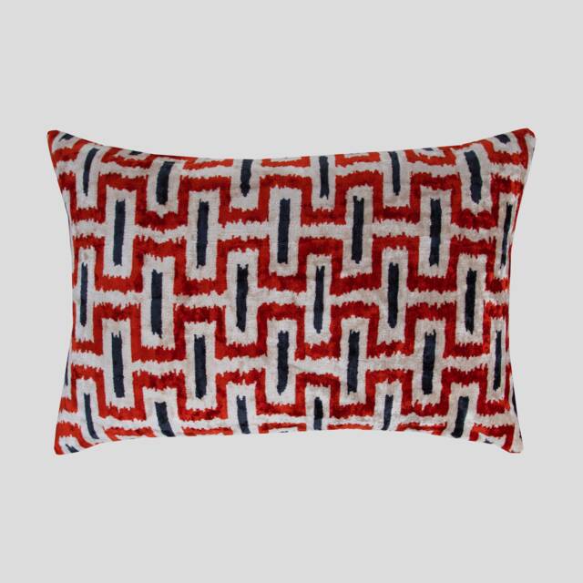 Silk Velvet Ikat Pillow Cover - Coral Antracite Covers - image 1